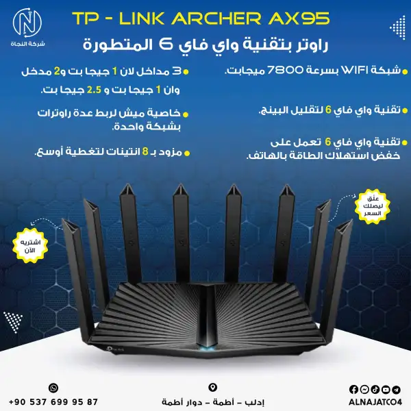 راوتر تبلنك وايفاي 6 - Tp-Link Archer Ax95 WiFi6